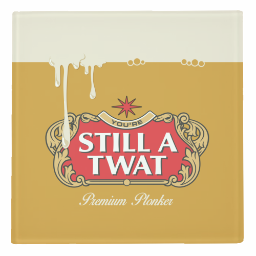 Close-up of cork backing on You’re Still A Twat square coaster.