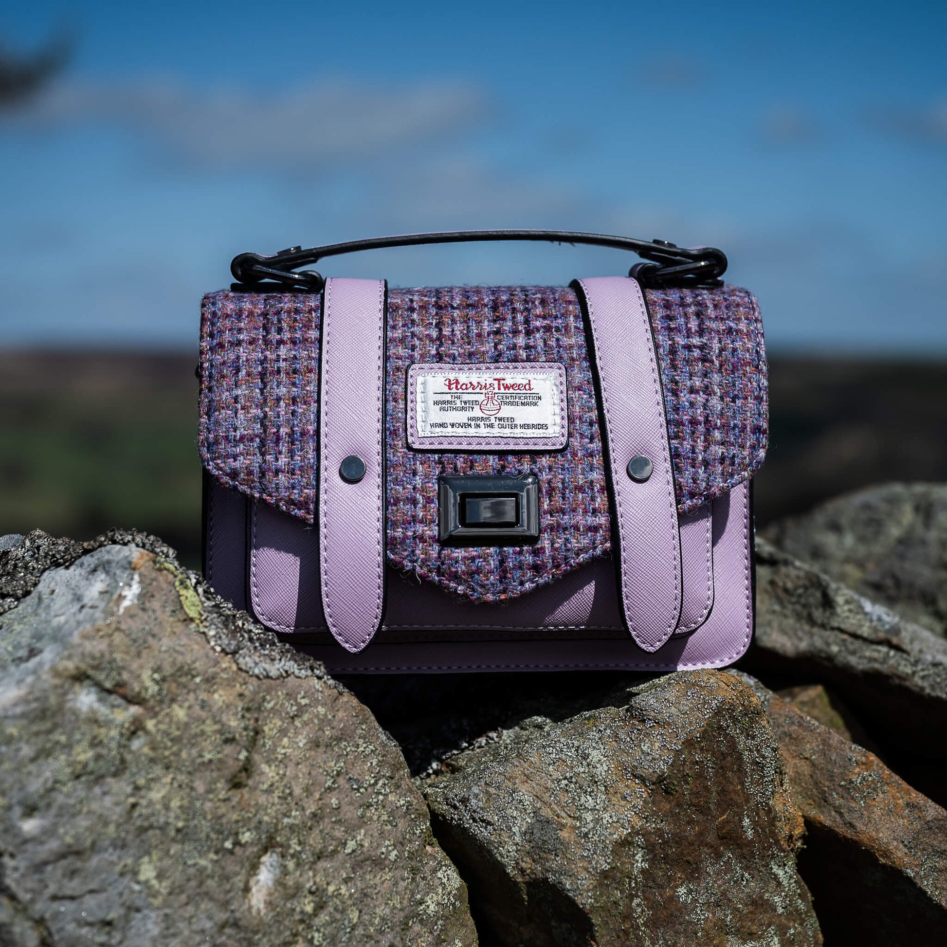 Harris Tweed Satchel/Handbag (Violet Mini Dogtooth) Snowpaw Contempo
