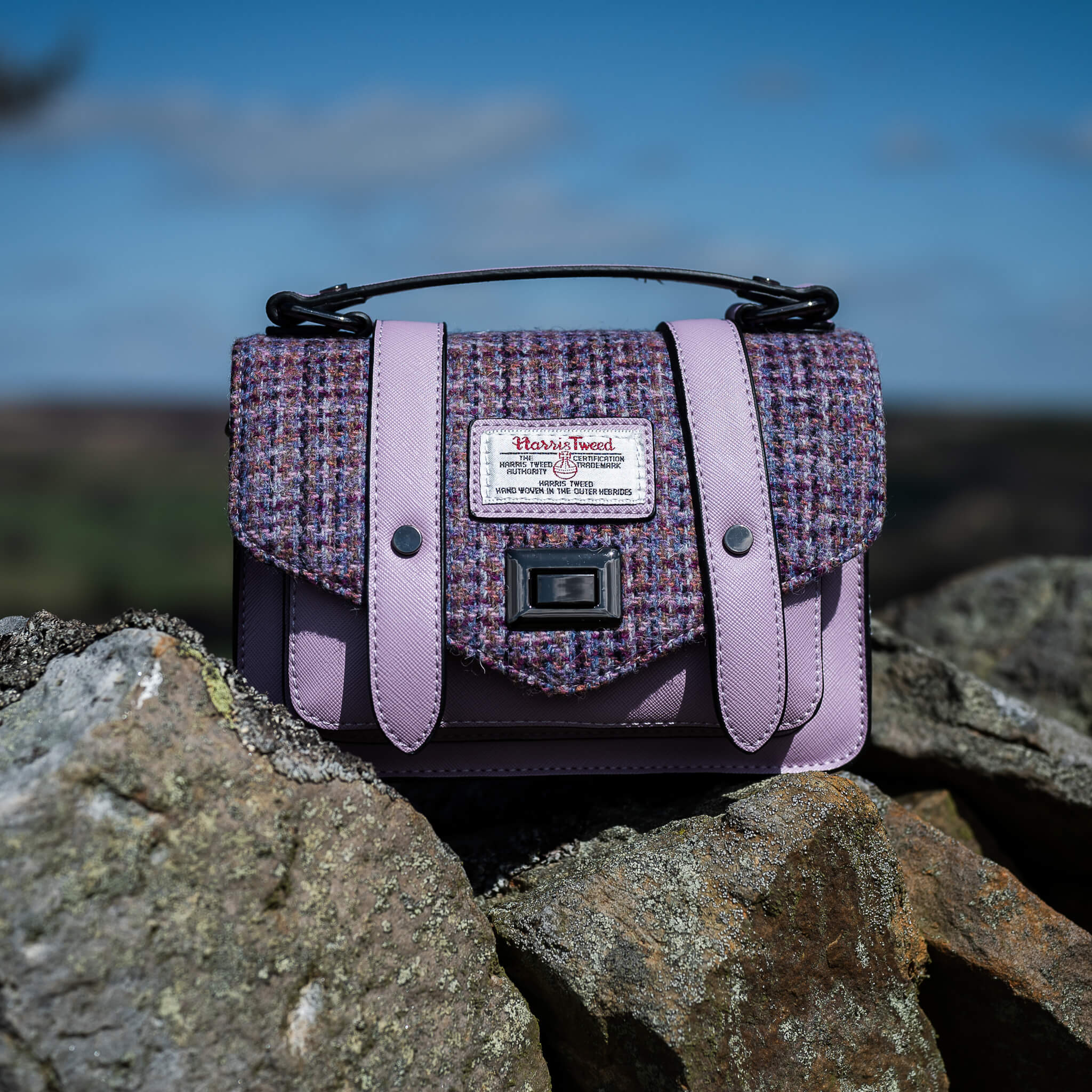 Harris Tweed Satchel/Handbag (Violet Mini Dogtooth) Snowpaw Contempo