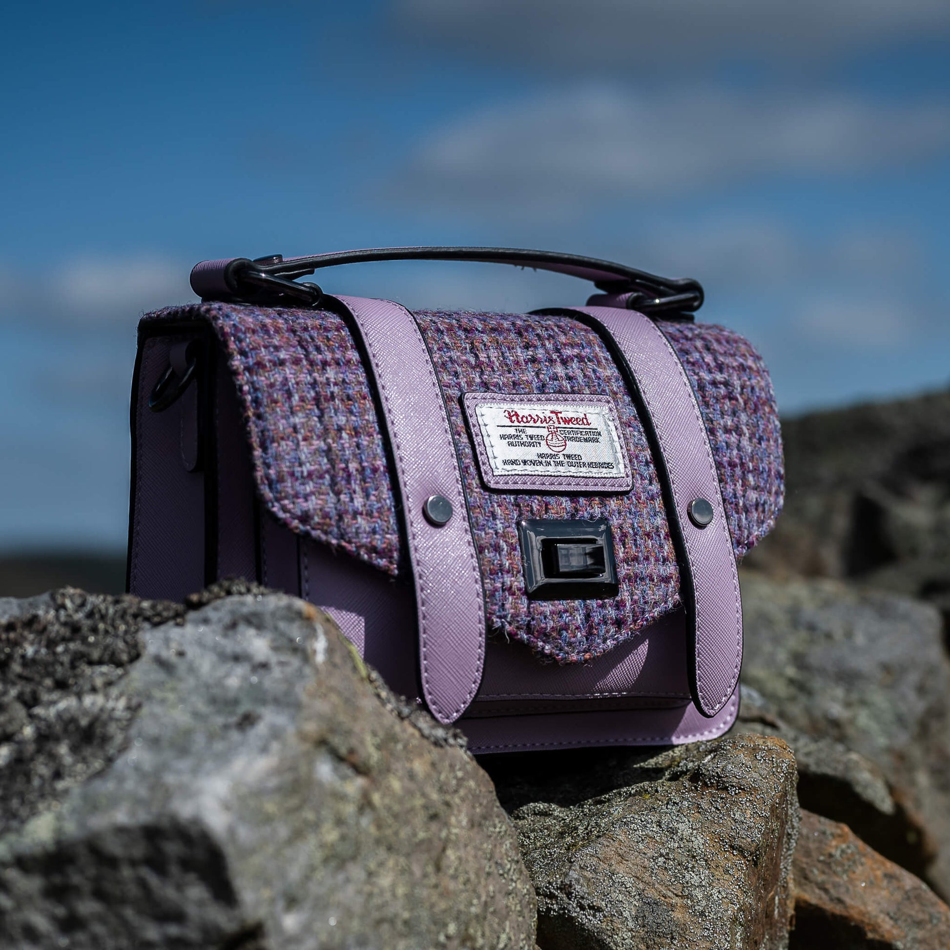 Harris Tweed Satchel/Handbag (Violet Mini Dogtooth) Snowpaw Contempo