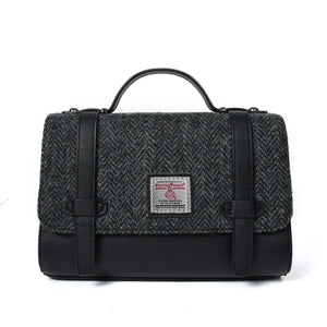 Harris Tweed Black and Grey Orkney Satchel with the shoulder strap removed.