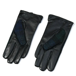Back of the Islander Black Watch Tartan Ladies Harris Tweed Gloves showing the PU leather.