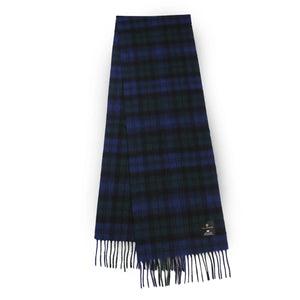 100% lambswool scarf in a traditional Scottish Black Watch Blue & Green Tartan pattern.