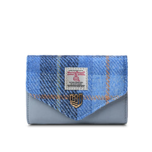 From the front the Islander Blue Tartan Harris Tweed small purse. 