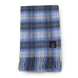 The Blue Tartan Scarf folded in half with the Islander logo to the front.