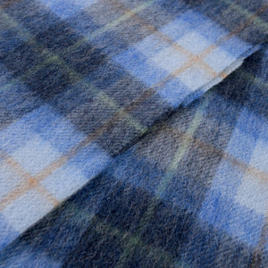 Close up of the blue tartan pattern.