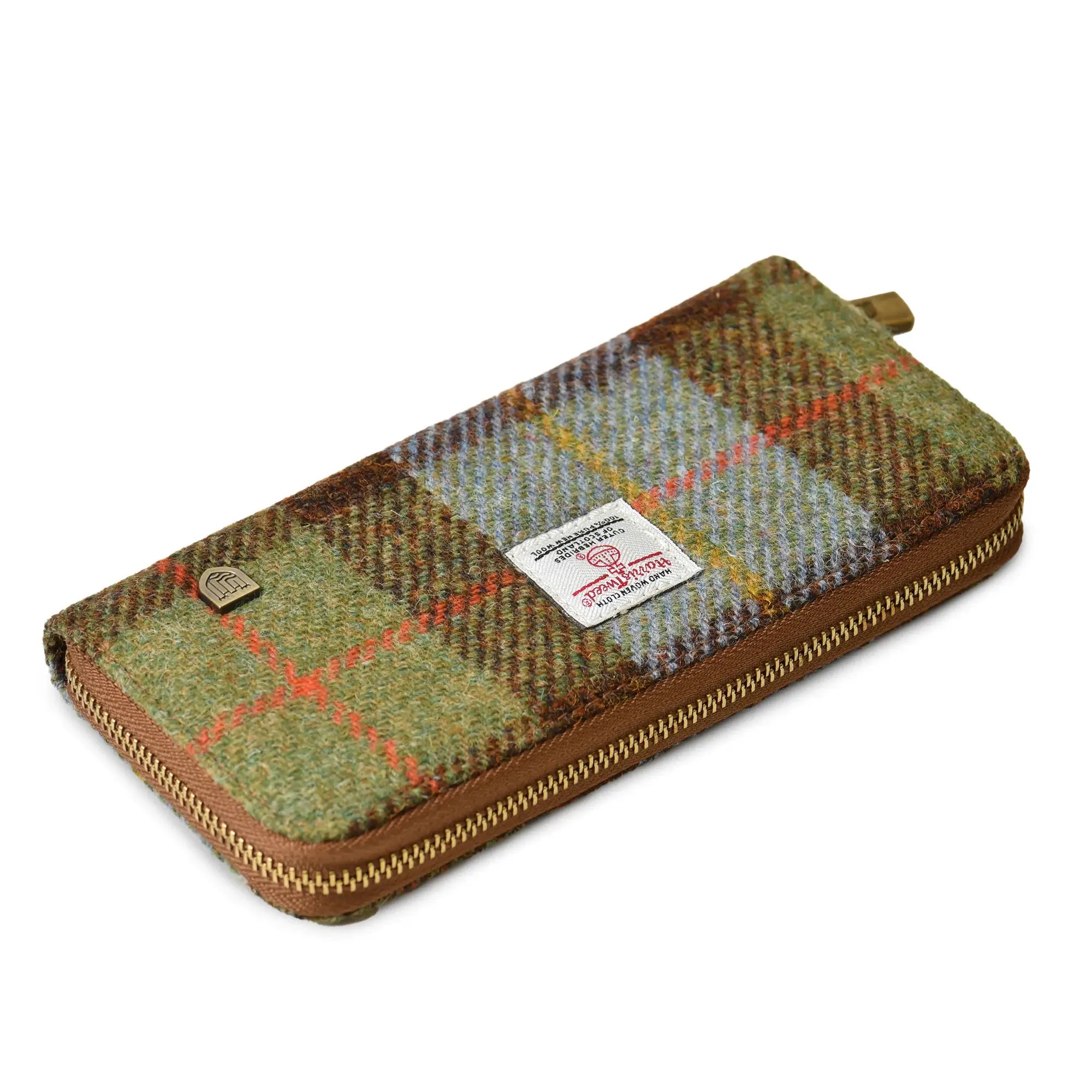 Ladies Chestnut and Blue Harris Tweed Zip Purse.