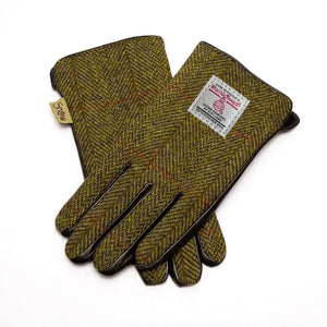 Ladies Harris Tweed Gloves in a chestnut brown, green and red herringbone pattern.