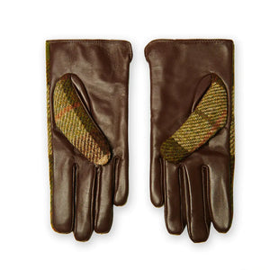 Rear of the gloves showing the PU leather and contrasting tartan pattern.