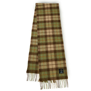 Ladies Lambswool Scarf in a chestnut green and brown tartan pattern.