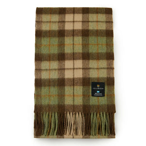 Neatly folded with the logo showing to the front the chestnut tartan scarf.