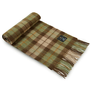Rolled up chestnut tartan lambswool scarf.