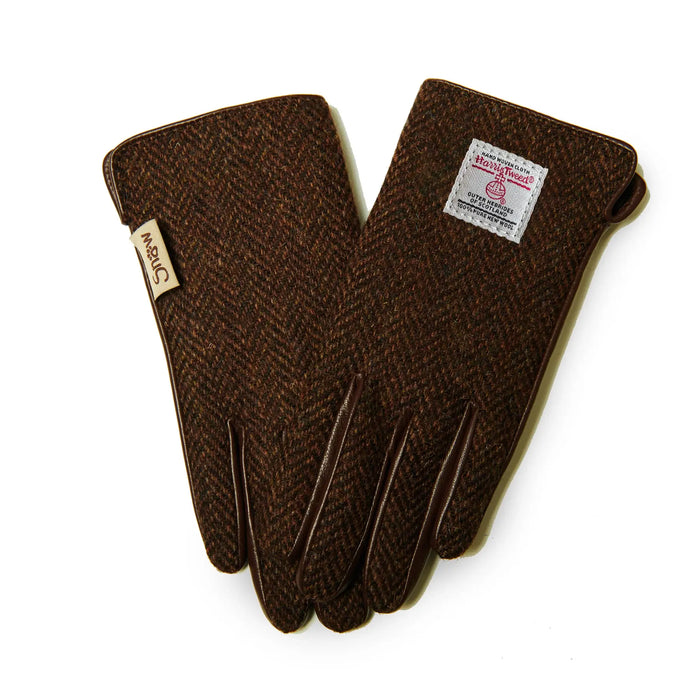 Coffee Herringbone Ladies Gloves with Harris Tweed®
