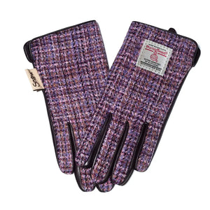 Ladies Harris Tweed Violet Dogtooth Harris Tweed Gloves.