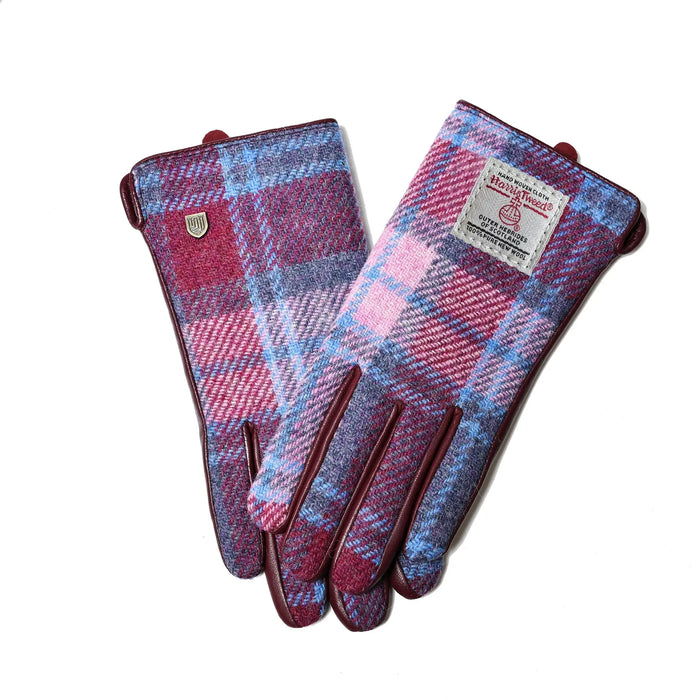 Pink & Blue Tartan Ladies Gloves with Harris Tweed®