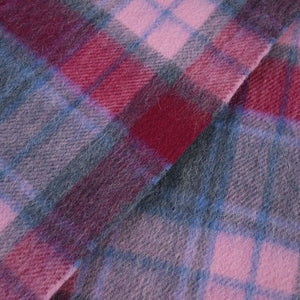 Close up of the Pink & Blue Tartan pattern on the lambswool scarf.