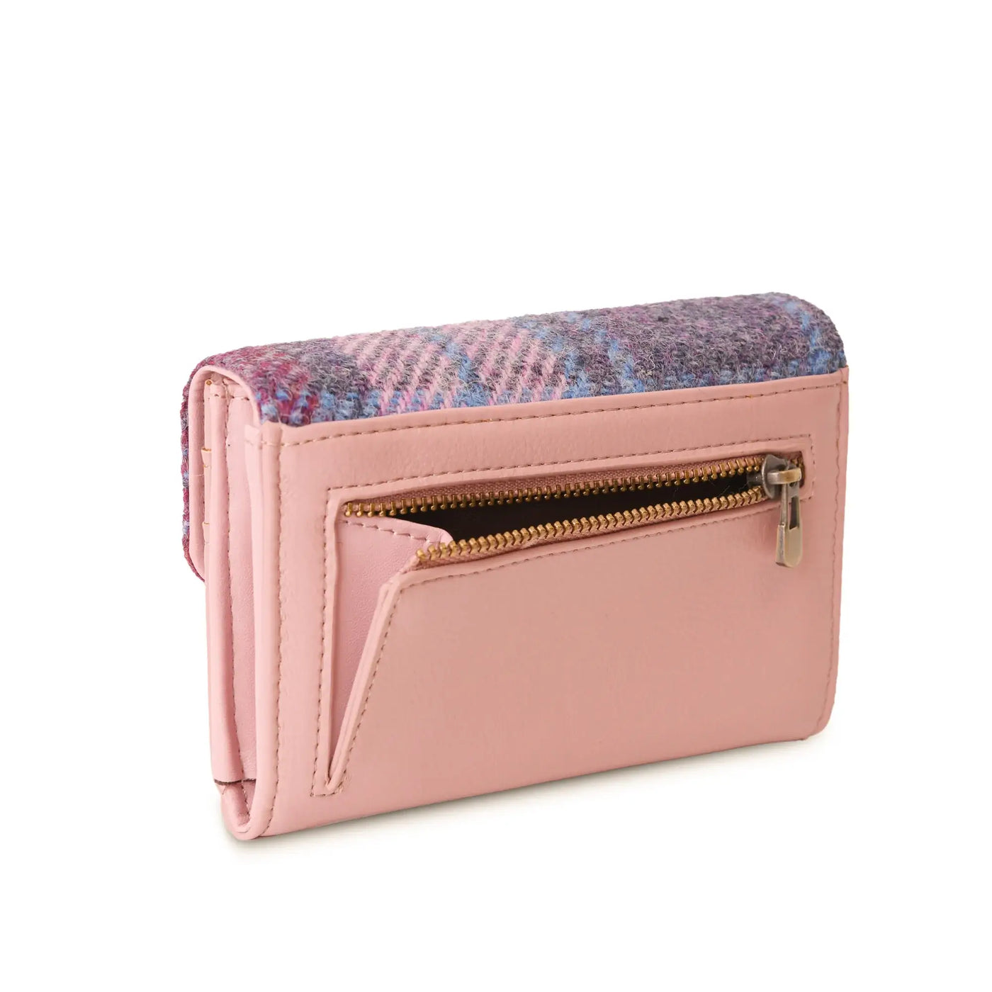 Ladies Pink Blue Tartan Harris Tweed Purse Contempo