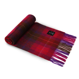 Rolled up Red Tartan 100% lambswool Scarf.