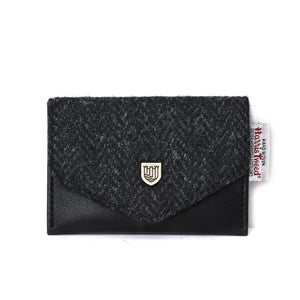 Harris Tweed black herringbone small credit card holder purse. 