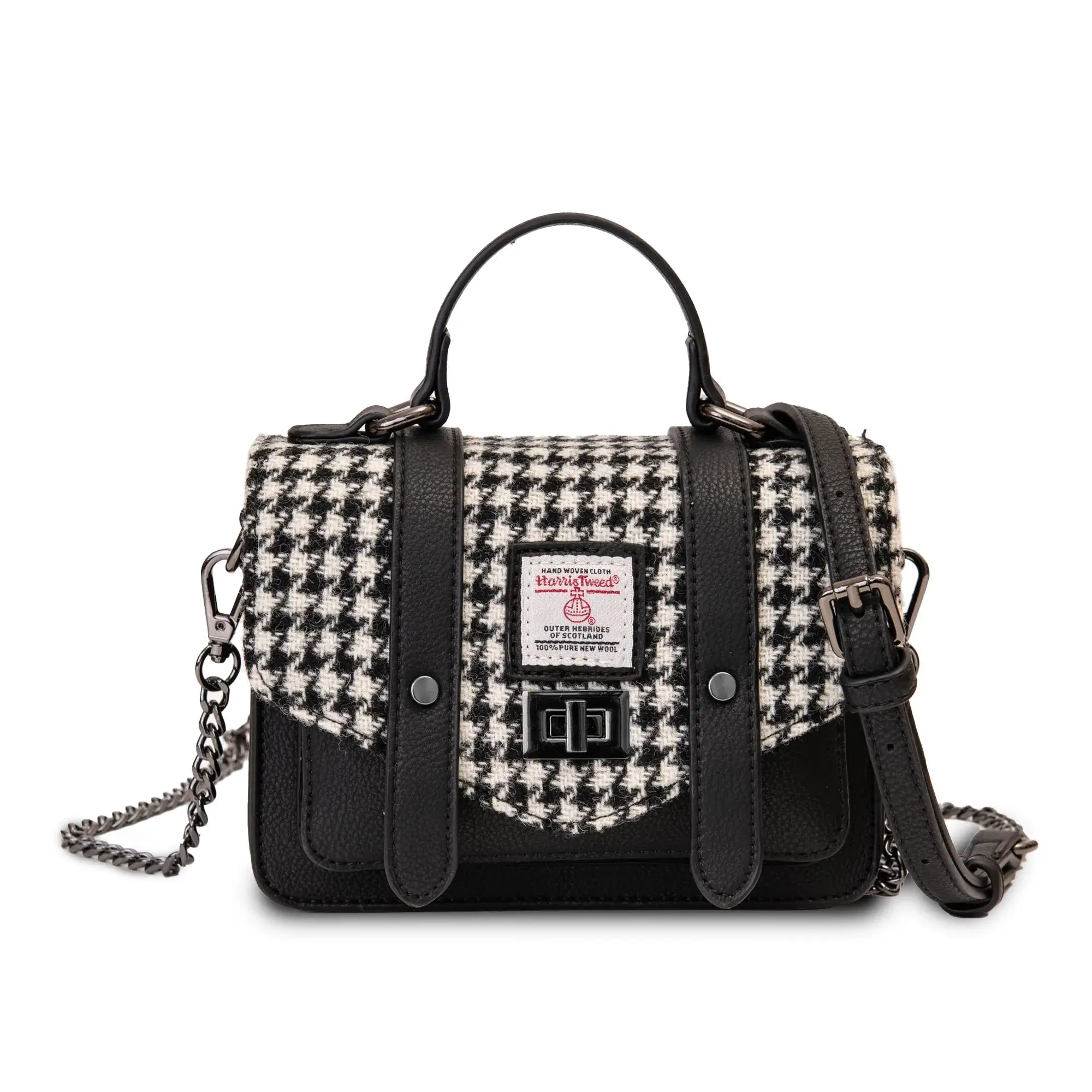 Beige Dogtooth Harris Tweed Medium Leather Satchel main image 0