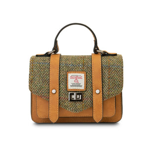 Islander Chestnut Herringbone Harris Tweed satchel style handbag without shoulder strap.