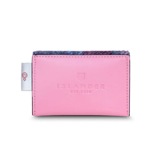 Islander Harris Tweed Card Holder from behind showing the pink leather body. 