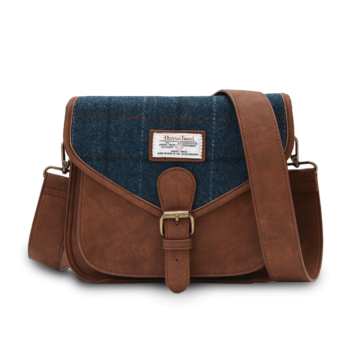 Navy Over-Check Saddle Bag with Harris Tweed®