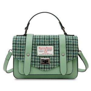 Islander Harris Tweed mini green dogtooth satchel style handbag. 