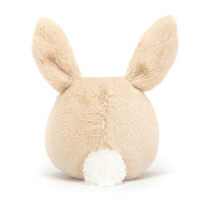 Rear view of the Jellycat Plush Amuseabean Bunny with his little white tail showing. 