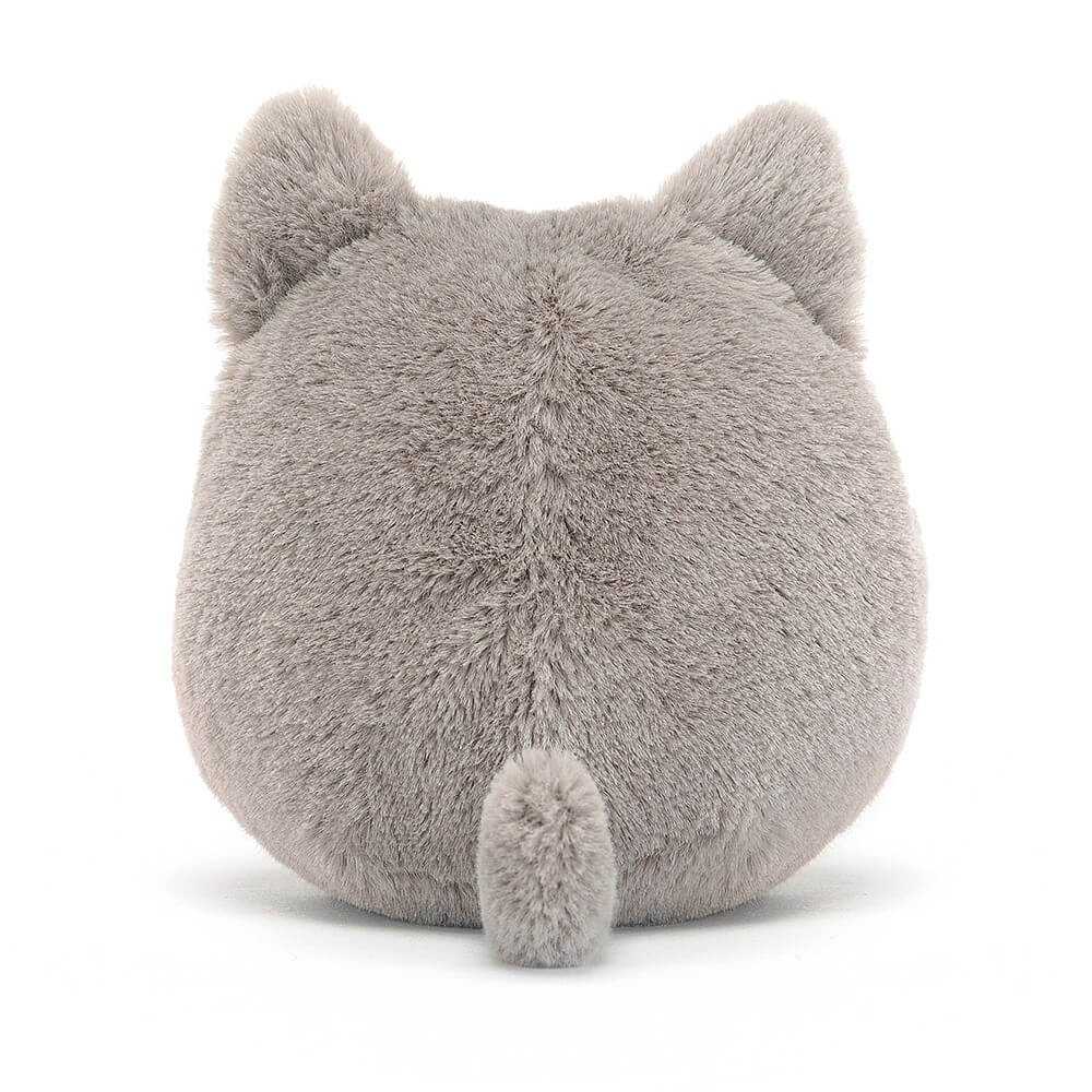 From behind the Jellycat Amuseabean Kitty children’s soft toy. 