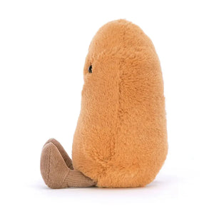 A photo of a Ginger-colored Jellycat Amuseable Bean plush toy, viewed from the side.