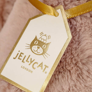 Close up of the luxury Jellycat Label that is attached to the Bashful Luxe Bunny Rosa.