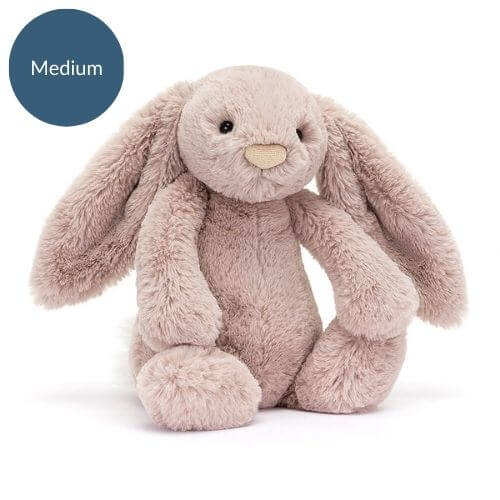Jellycat Bashful Luxe Bunny Rosa in medium size.