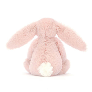 Rear view of Jellycat Blossom Heart Blush Bunny children's soft toy.