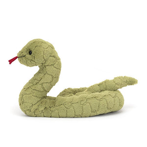 Side image of the Jellycat Stevie Snake children's plush toy. 
