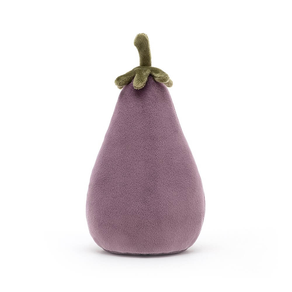 Children's soft toy from Jellycat in the shape of an Aubergine or Eggplant.
