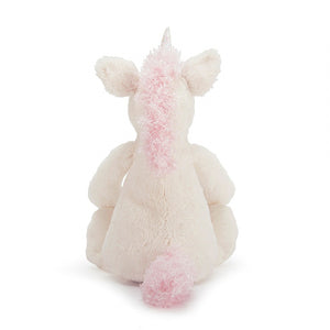 Jellycat bashful unicorn soft toy from behind