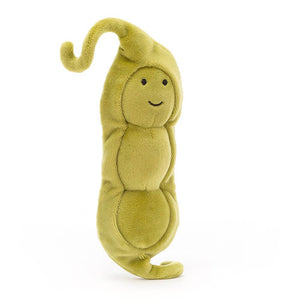 Jellycat Vivacious Vegetable Pea soft toy with green fur and smiley face