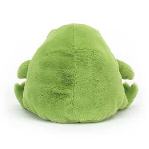 Back view Green Jellycat amphibifriends frog soft toy.