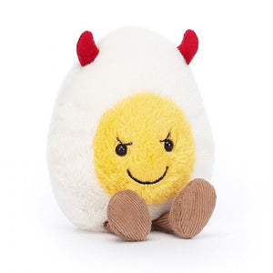 Jellycat children's egg shaped soft toy complete with devil horns from the amuseables collection. 