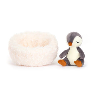 Jellycat Hibernating penguin is a penguin children’s soft toy with its eyes closed and comes with its own nest. 
