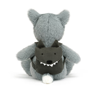 From the back Jellycat Backpack Wolf showing the backpack. 