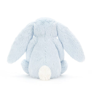 From the back Jellycat bashful bunny children’s soft toy in pastel blue. 