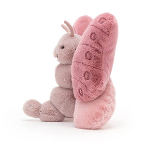 From the side Jellycat Beatrice Butterfly children’s soft toy.