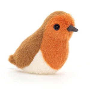 Jellycat Christmas Birdling Robin children’s soft toy with a bright orange breast and suede beak. 