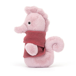 From the side Jellycat Cozy Crew Seahorse children’s soft toy. 