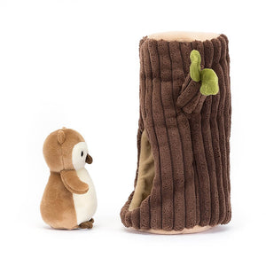 Side view of Jellycat Forest Fauna Owl children’s soft toy. 