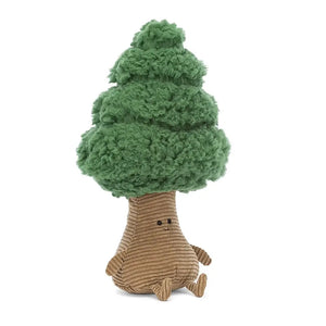 Jellycat Forestree Pine children’s soft toy is in the shape of an evergreen tree. It has a thick trunk base with arms, legs and a big smile. On top of its head sits a swirl of soft, fur leaves. 