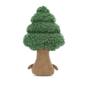 From behind Jellycat Forestree Pine children’s soft toy tree. 