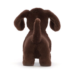 From behind, Jellycat Otto Sausage Dog in small.